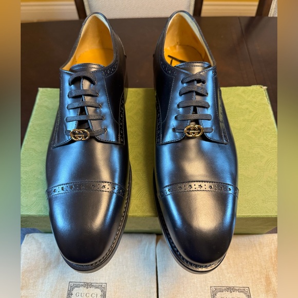 New Gucci GG Logo Star Brogue Lace Up Dress Shoes Black Size UK 12 / US 12.5 - Picture 3 of 16